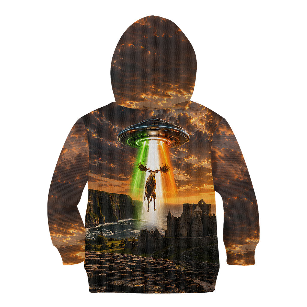 Ireland UFO Kid Hoodie Irish Landscape Answer The Call