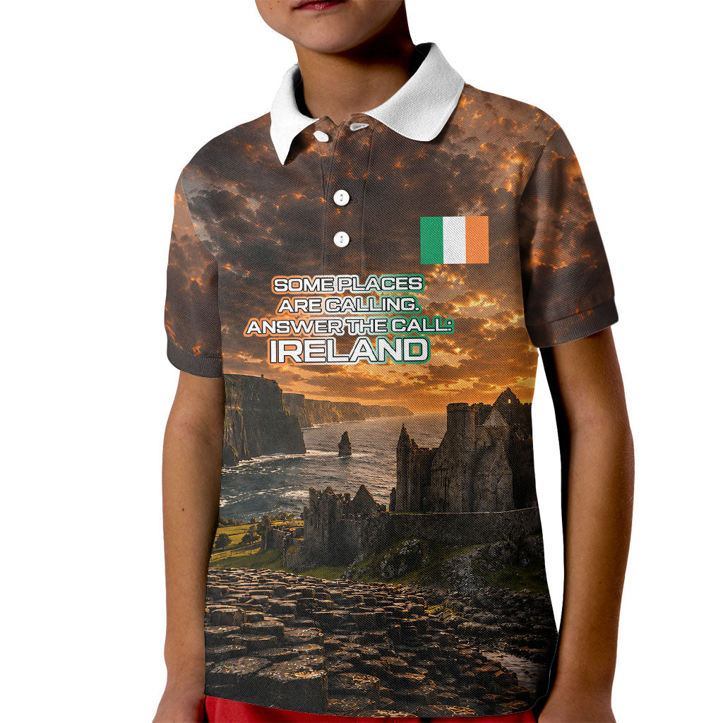Ireland UFO Kid Polo Shirt Irish Landscape Answer The Call