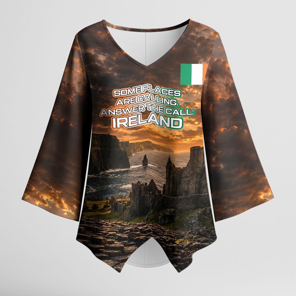 Ireland UFO Kimono Sleeve Blouse Irish Landscape Answer The Call