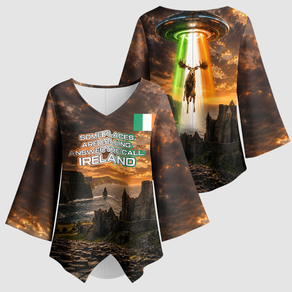 Ireland UFO Kimono Sleeve Blouse Irish Landscape Answer The Call