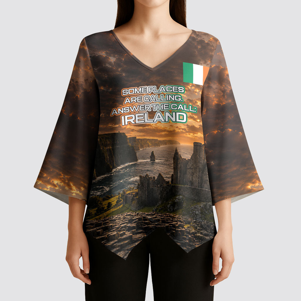 Ireland UFO Kimono Sleeve Blouse Irish Landscape Answer The Call