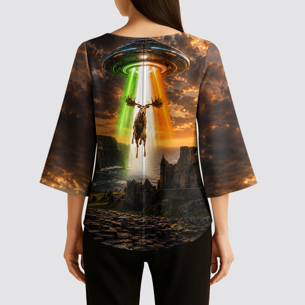 Ireland UFO Kimono Sleeve Blouse Irish Landscape Answer The Call