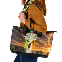 Ireland UFO Leather Tote Bag Irish Landscape Answer The Call