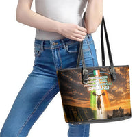 Ireland UFO Leather Tote Bag Irish Landscape Answer The Call