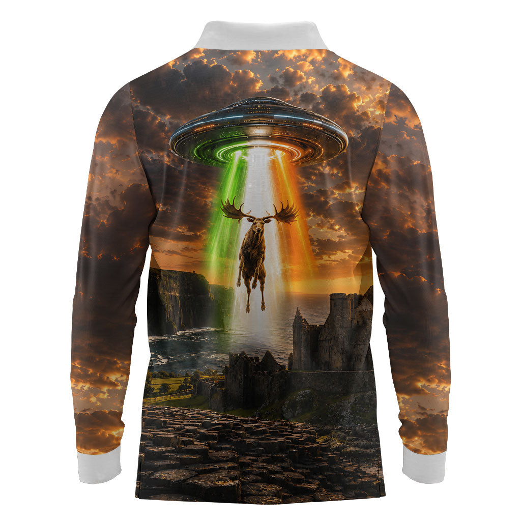 Ireland UFO Long Sleeve Polo Shirt Irish Landscape Answer The Call