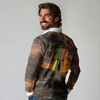 Ireland UFO Long Sleeve Polo Shirt Irish Landscape Answer The Call