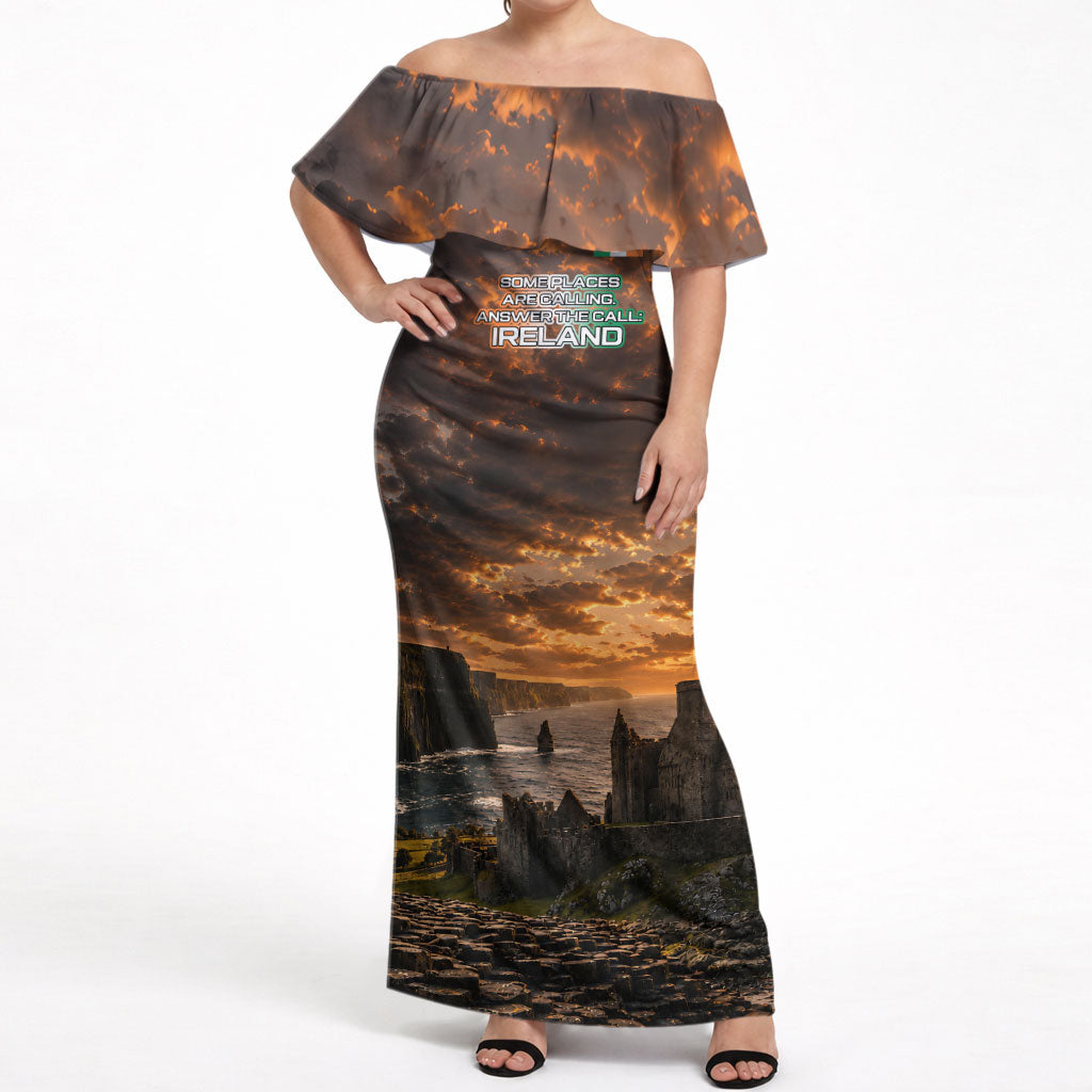 Ireland UFO Off Shoulder Maxi Dress Irish Landscape Answer The Call