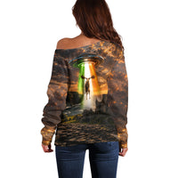 Ireland UFO Off Shoulder Sweater Irish Landscape Answer The Call