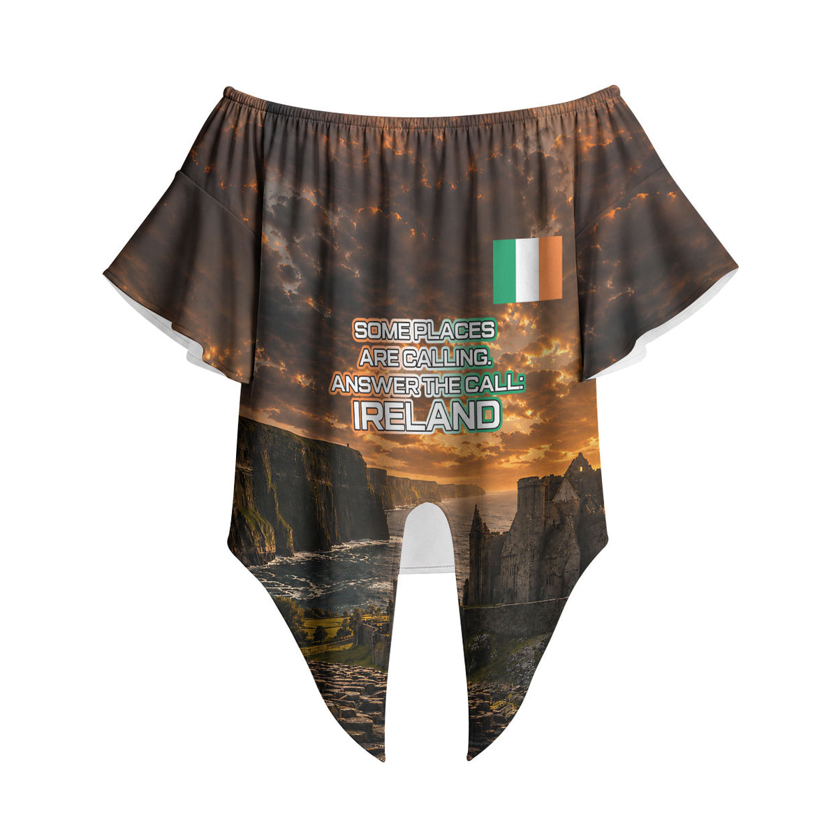 Ireland UFO Off Shoulder Wrap Waist Top Irish Landscape Answer The Call