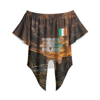Ireland UFO Off Shoulder Wrap Waist Top Irish Landscape Answer The Call