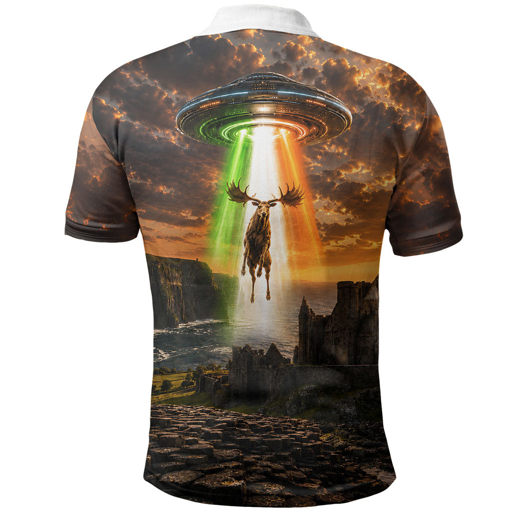 Ireland UFO Polo Shirt Irish Landscape Answer The Call