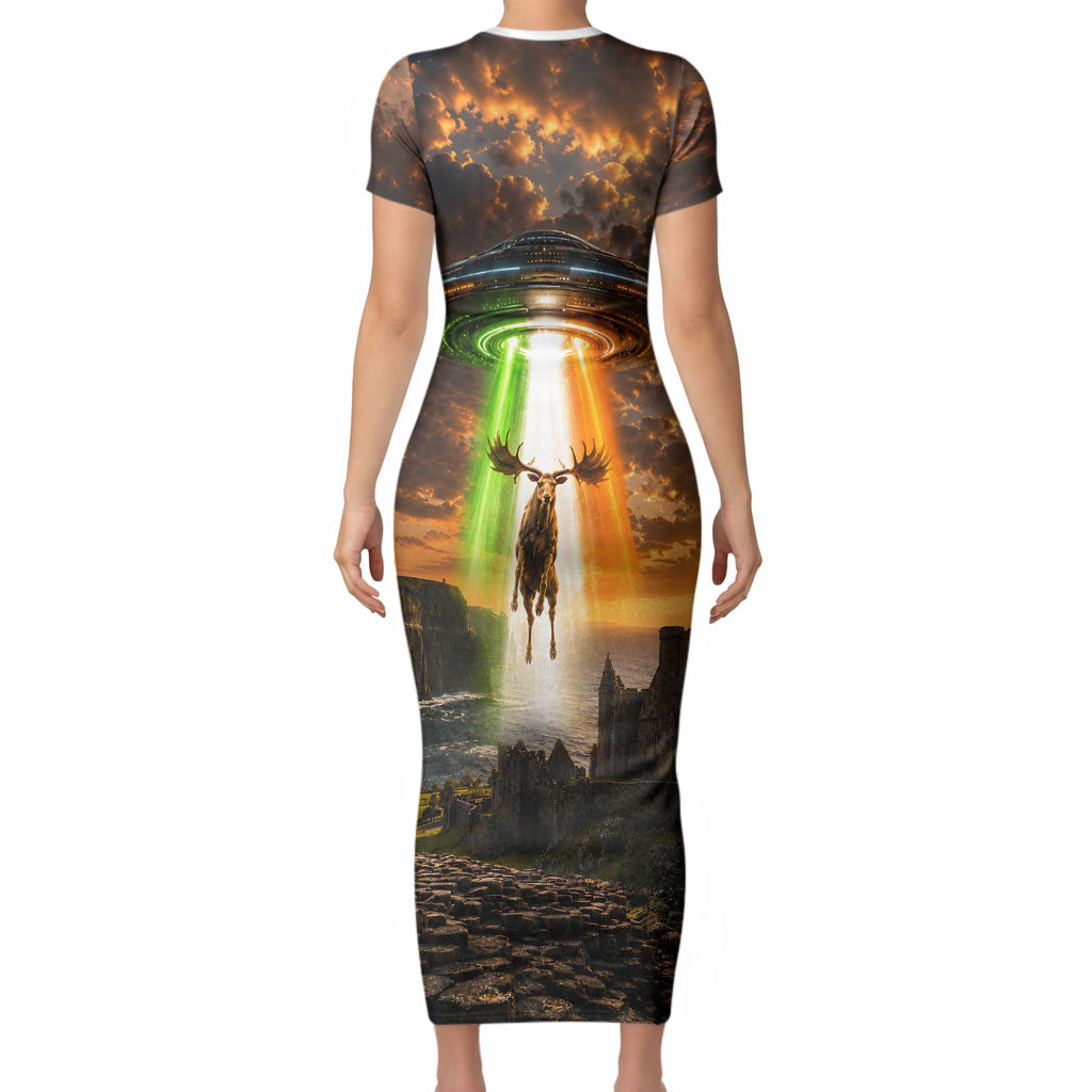 Ireland UFO Short Sleeve Bodycon Dress Irish Landscape Answer The Call