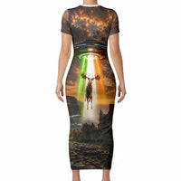 Ireland UFO Short Sleeve Bodycon Dress Irish Landscape Answer The Call