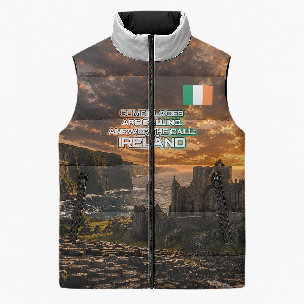 Ireland UFO Sleeveless Puffer Jacket Irish Landscape Answer The Call