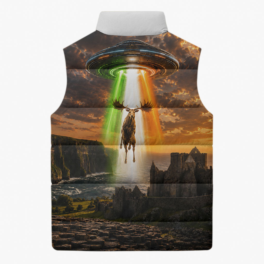 Ireland UFO Sleeveless Puffer Jacket Irish Landscape Answer The Call