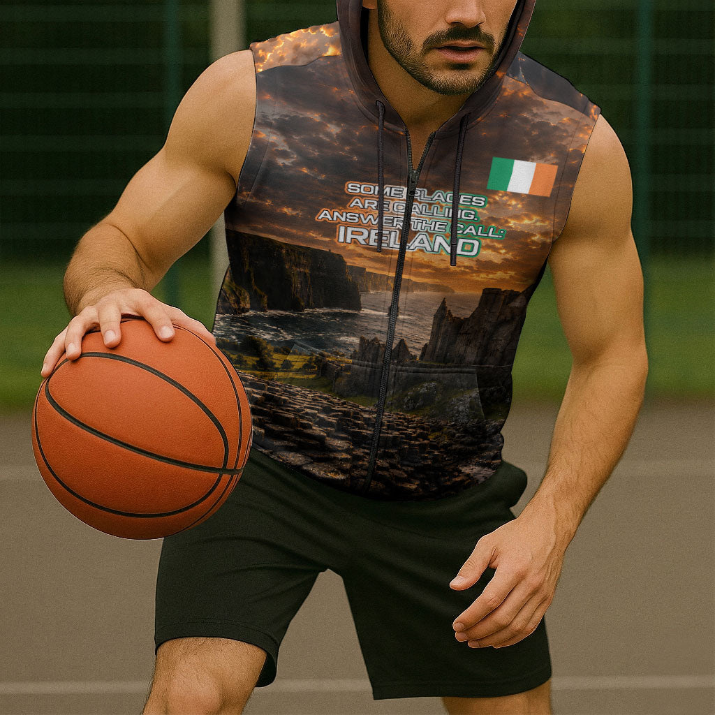 Ireland UFO Sleeveless Zip Hoodie Irish Landscape Answer The Call