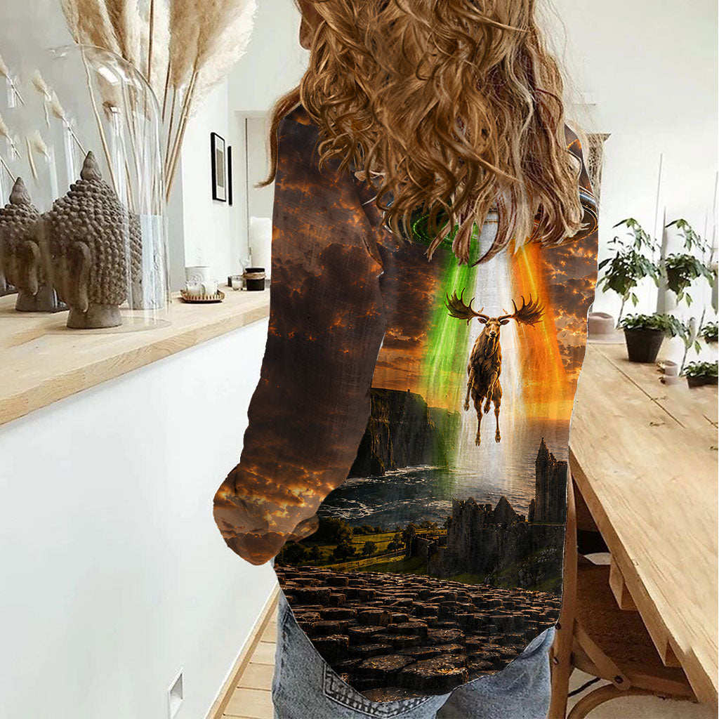Ireland UFO Women Casual Shirt Irish Landscape Answer The Call