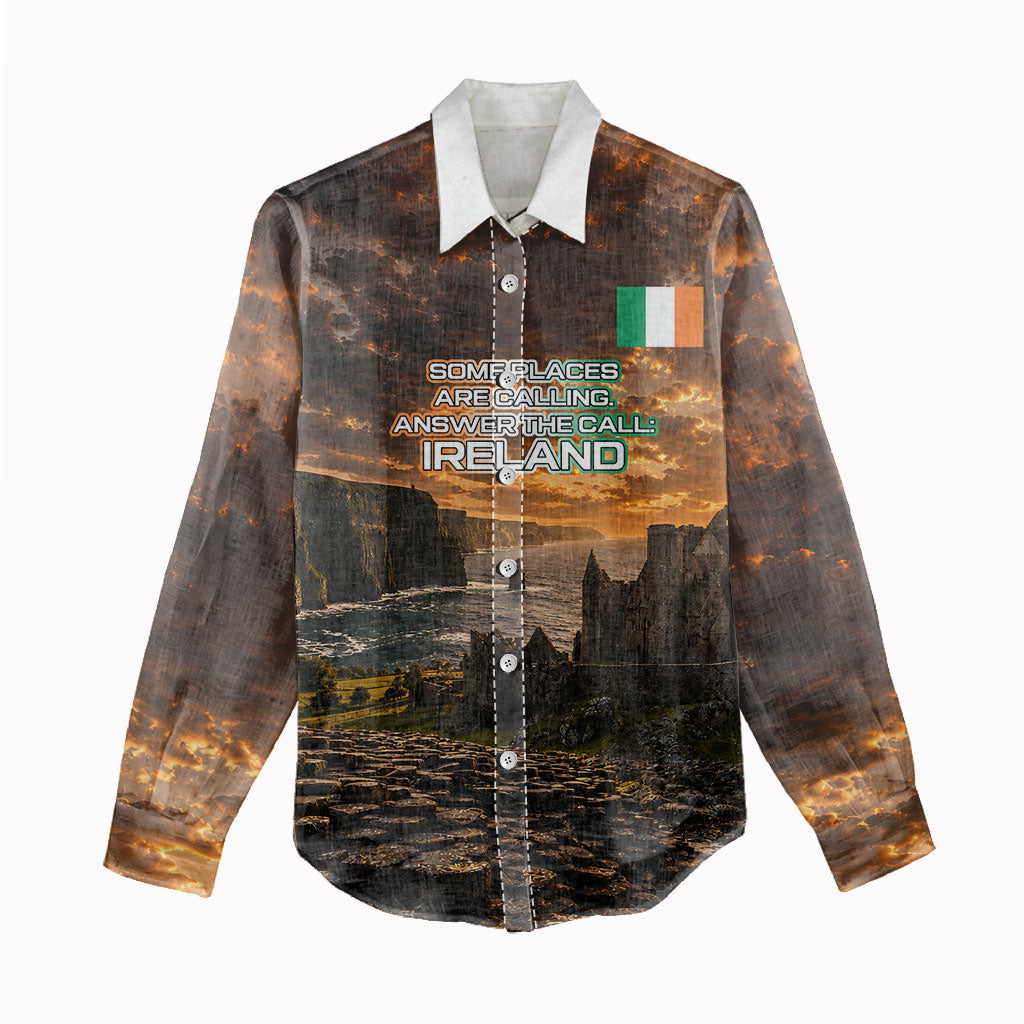 Ireland UFO Women Casual Shirt Irish Landscape Answer The Call