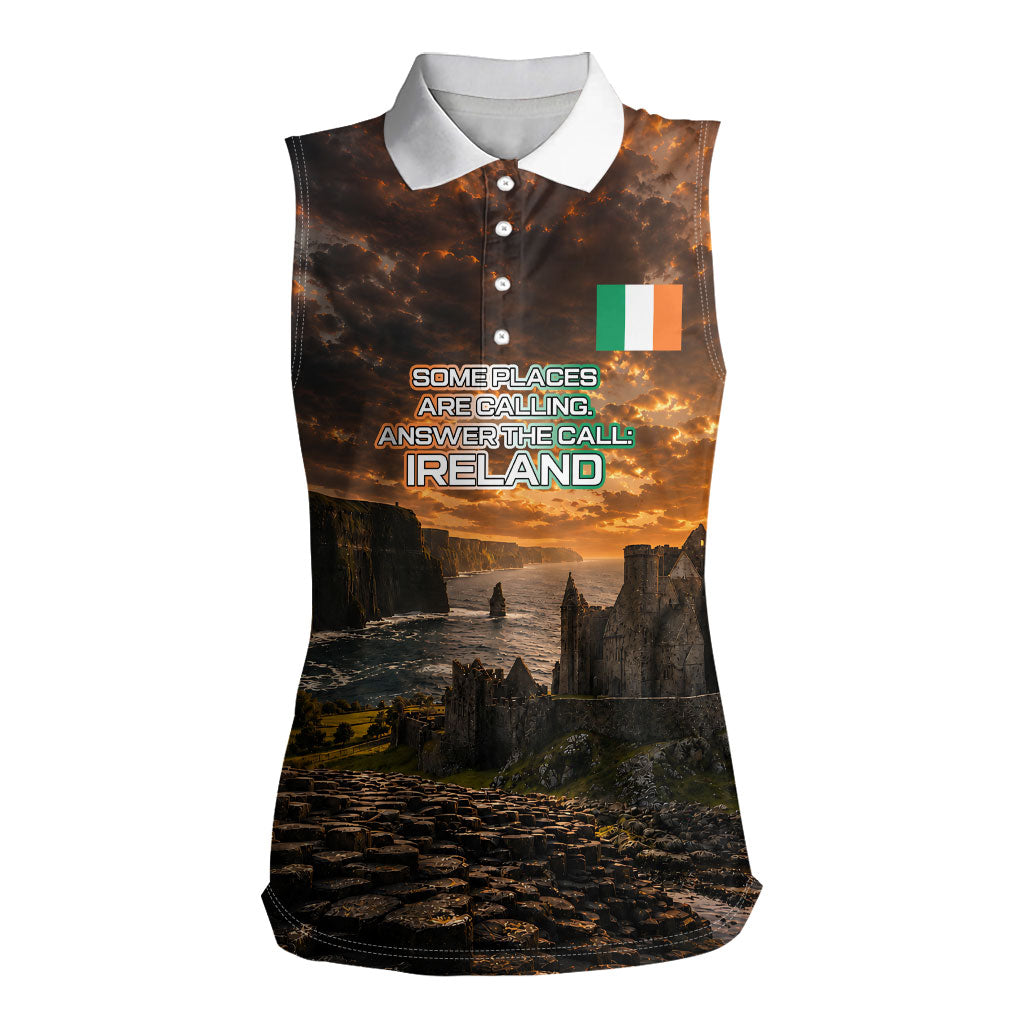 Ireland UFO Women Sleeveless Polo Shirt Irish Landscape Answer The Call