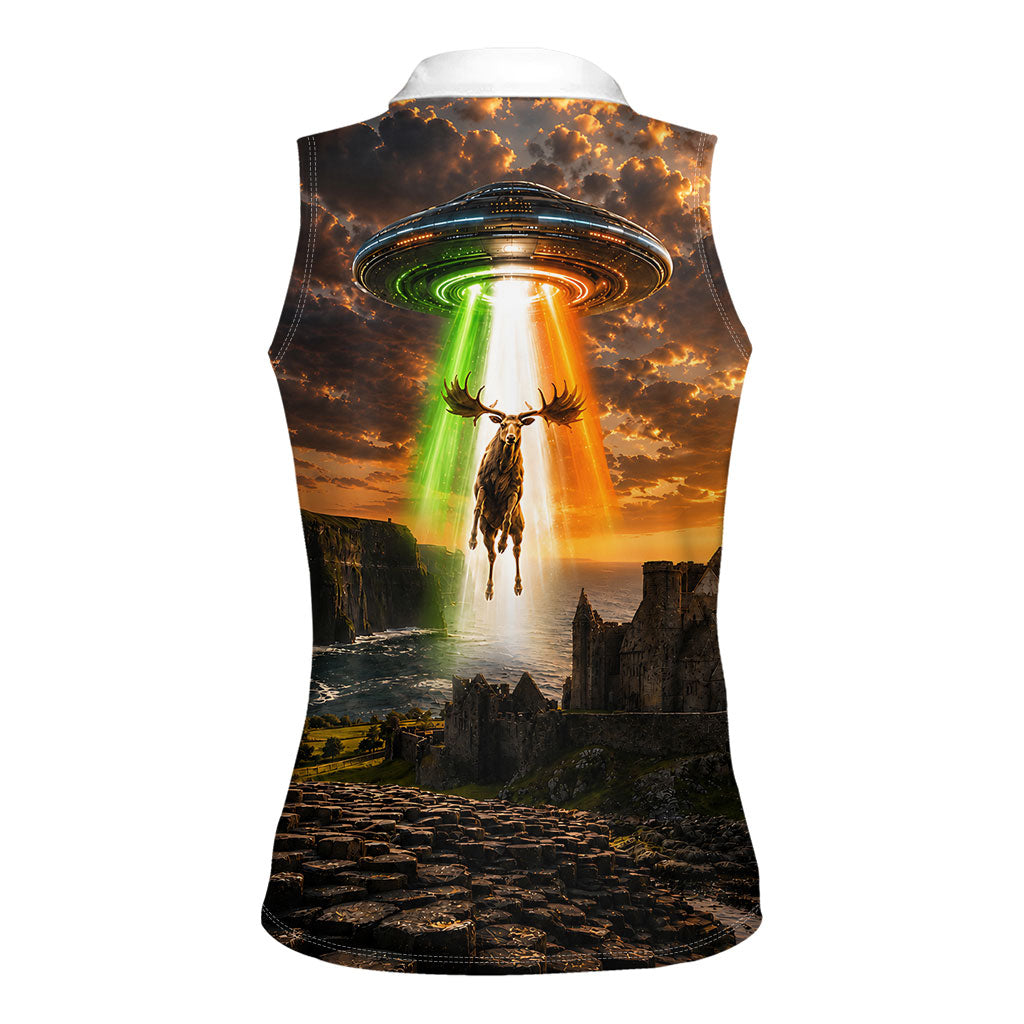 Ireland UFO Women Sleeveless Polo Shirt Irish Landscape Answer The Call