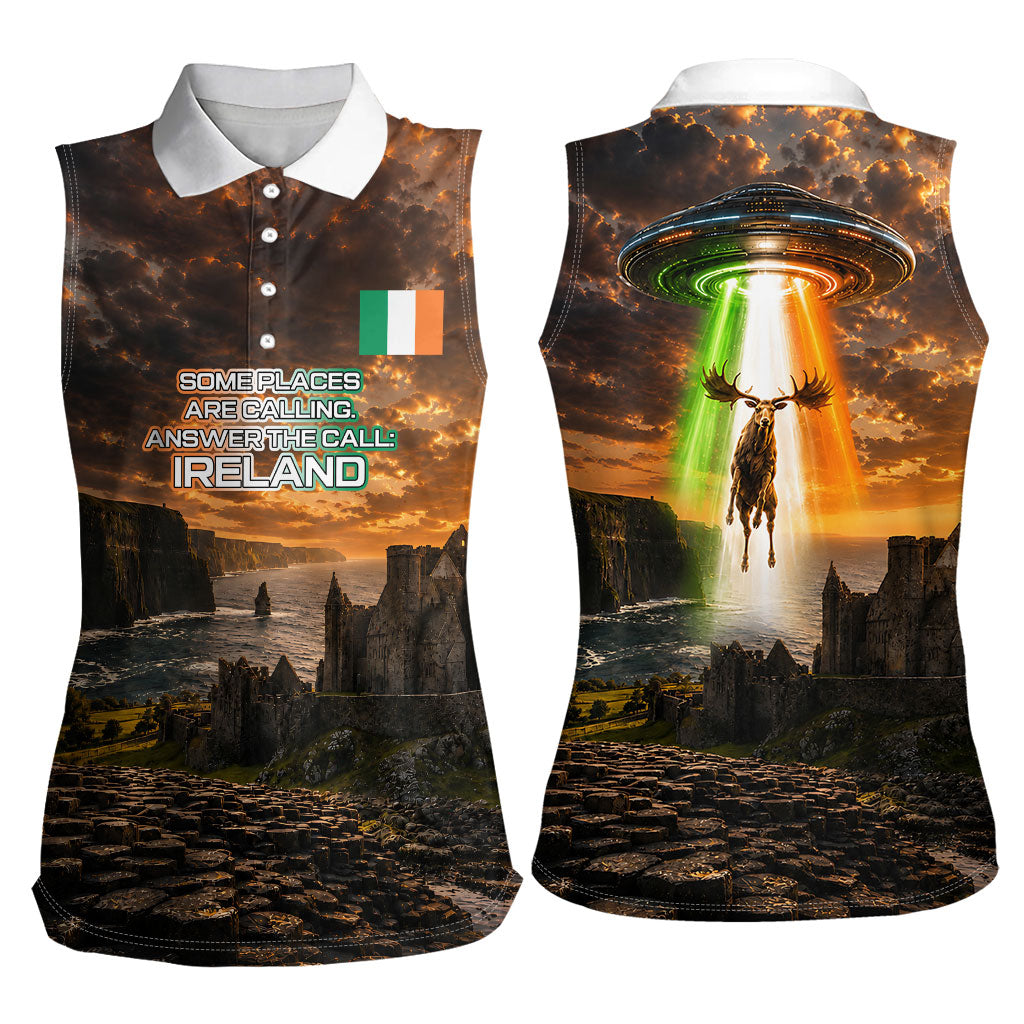 Ireland UFO Women Sleeveless Polo Shirt Irish Landscape Answer The Call