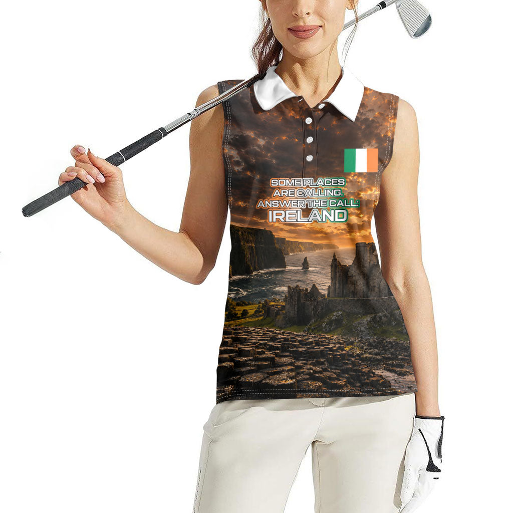 Ireland UFO Women Sleeveless Polo Shirt Irish Landscape Answer The Call