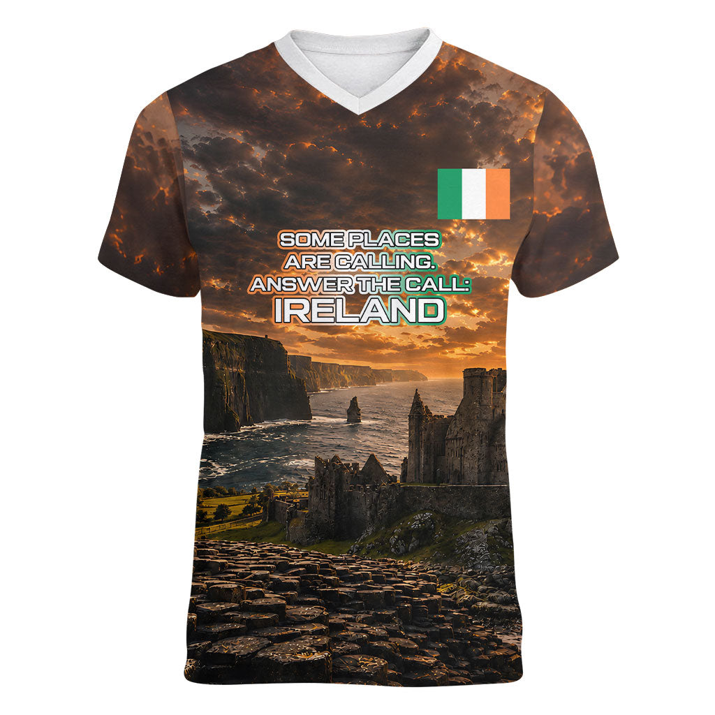 Ireland UFO Women V-Neck T-Shirt Irish Landscape Answer The Call