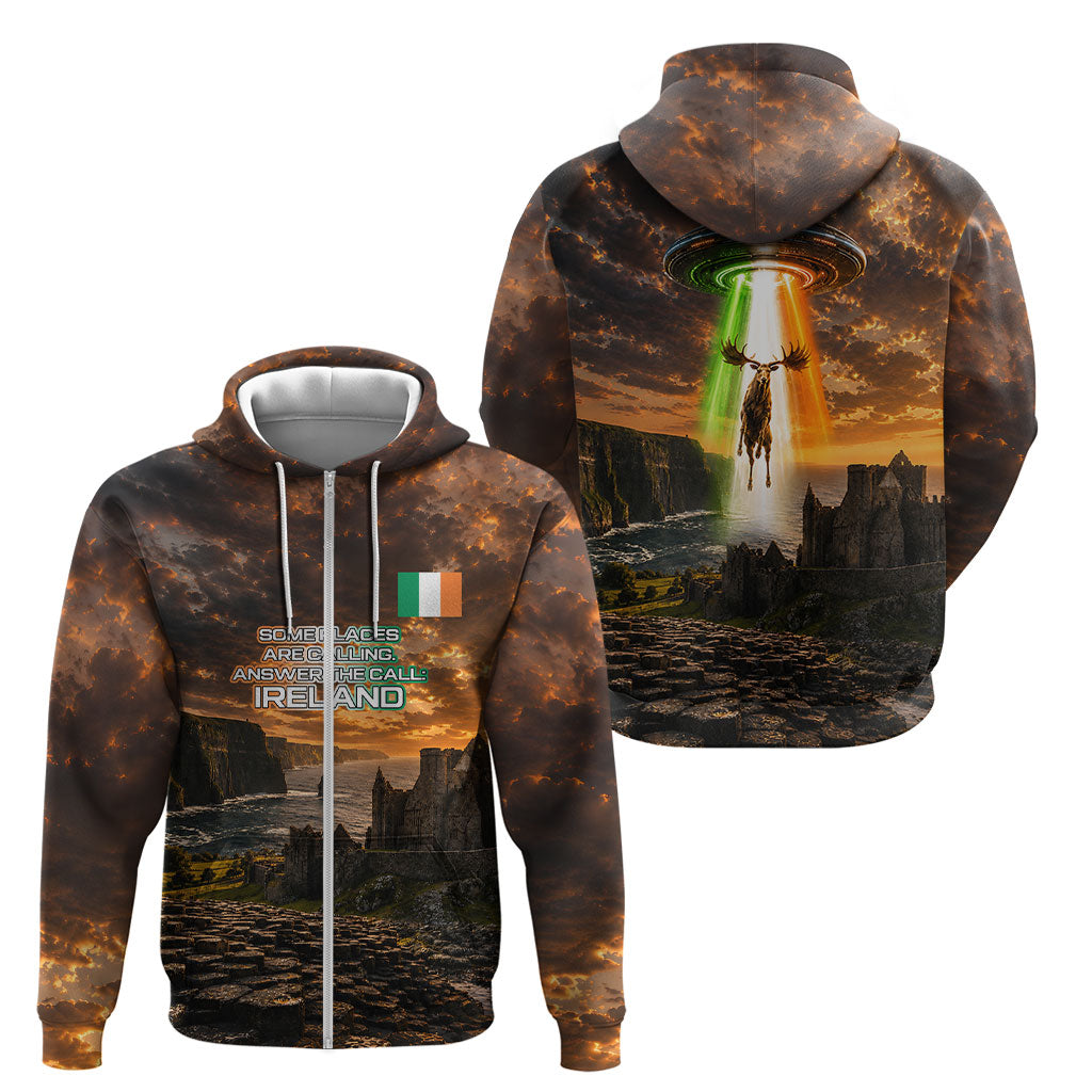 Ireland UFO Zip Hoodie Irish Landscape Answer The Call