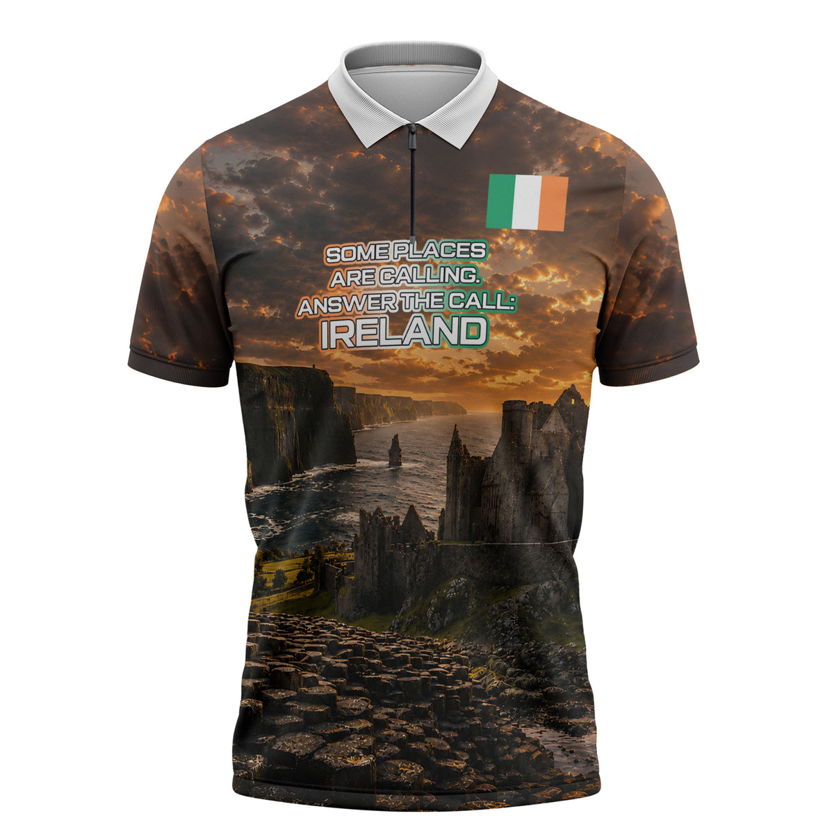 Ireland UFO Zipper Polo Shirt Irish Landscape Answer The Call