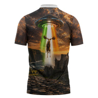 Ireland UFO Zipper Polo Shirt Irish Landscape Answer The Call