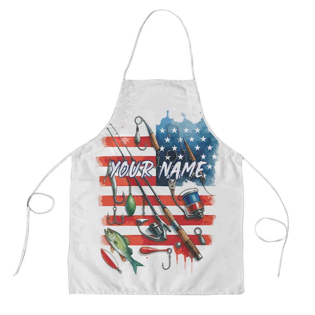 American Flag Fishing Apron with Fishing Rods and Lures Watercolor Style Design - Wonder Print Shop