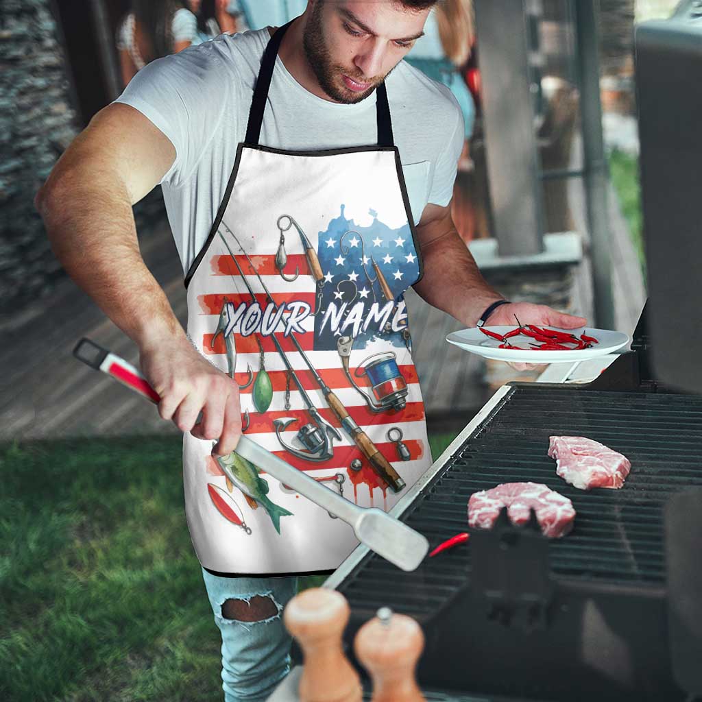 American Flag Fishing Apron with Fishing Rods and Lures Watercolor Style Design - Wonder Print Shop