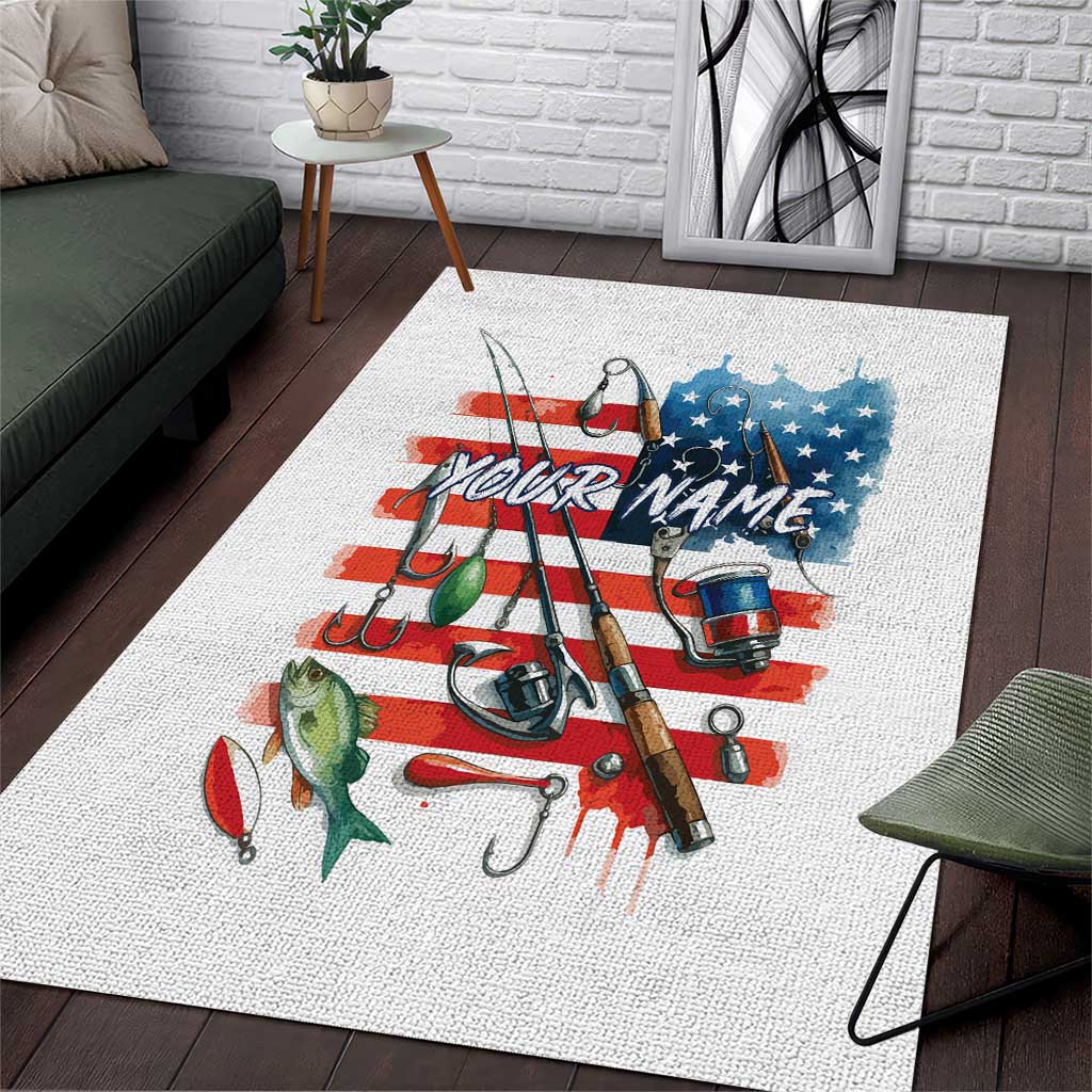 American Flag Fishing Area Rug with Fishing Rods and Lures Watercolor Style Design - Wonder Print Shop