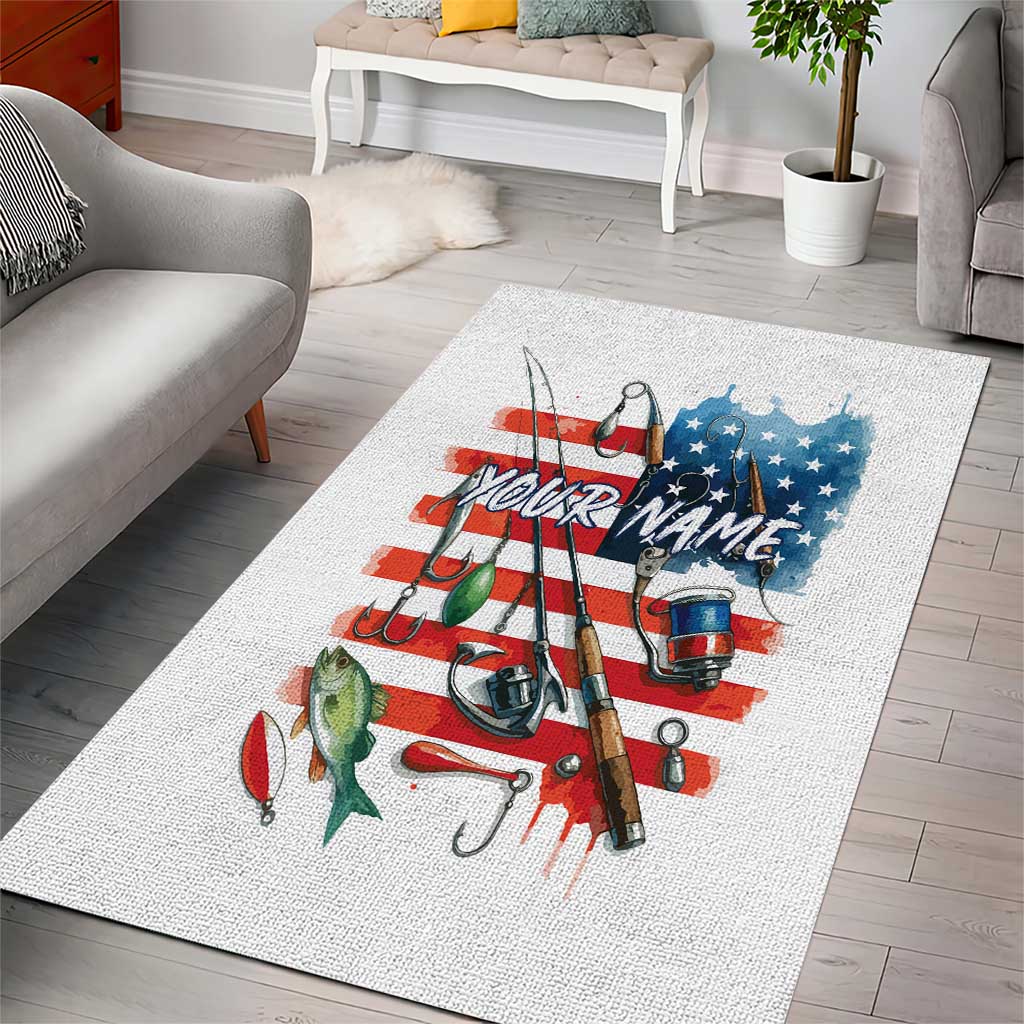 American Flag Fishing Area Rug with Fishing Rods and Lures Watercolor Style Design - Wonder Print Shop