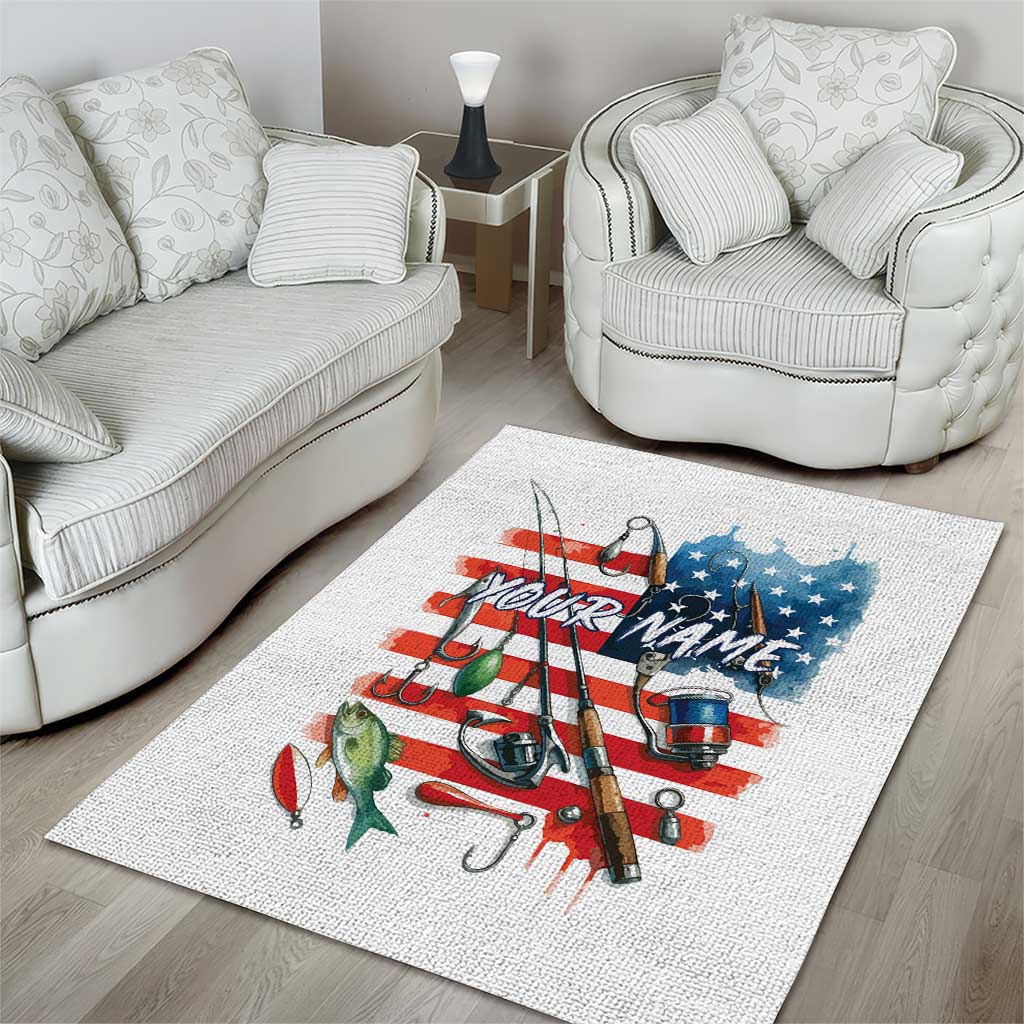 American Flag Fishing Area Rug with Fishing Rods and Lures Watercolor Style Design - Wonder Print Shop