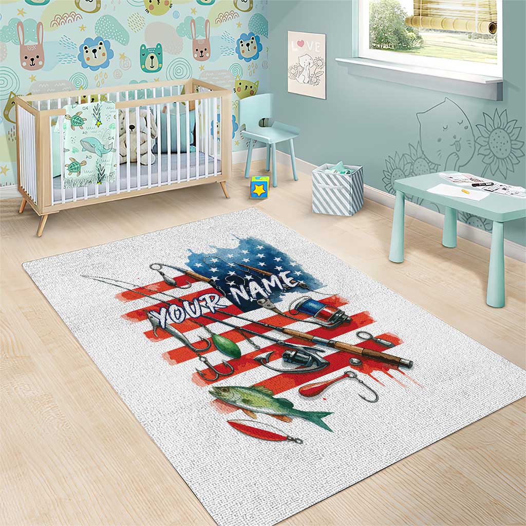 American Flag Fishing Area Rug with Fishing Rods and Lures Watercolor Style Design - Wonder Print Shop
