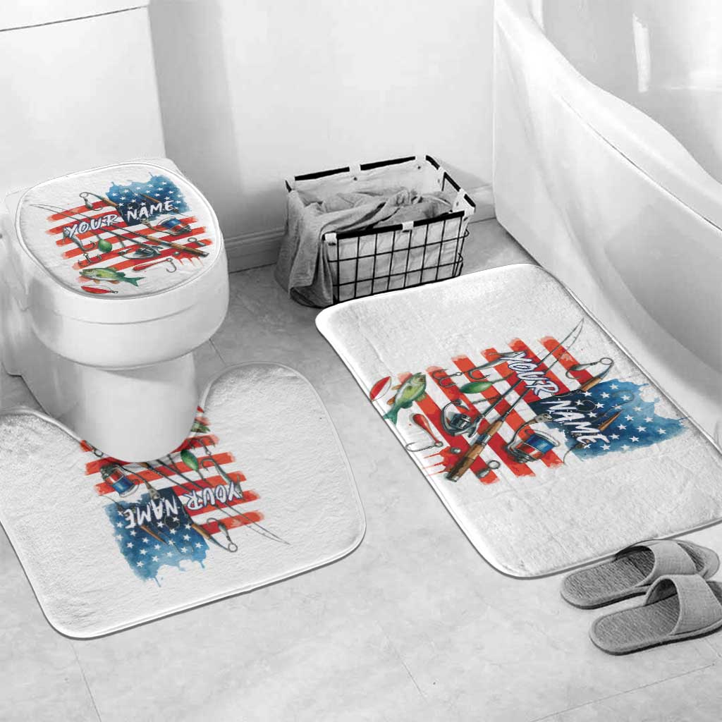 American Flag Fishing Bathroom Set with Fishing Rods and Lures Watercolor Style Design - Wonder Print Shop