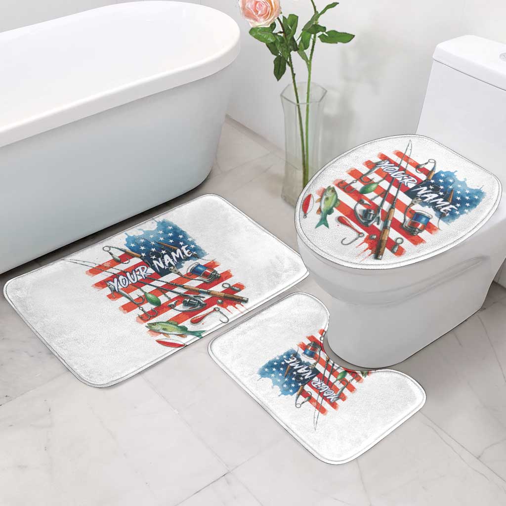 American Flag Fishing Bathroom Set with Fishing Rods and Lures Watercolor Style Design - Wonder Print Shop