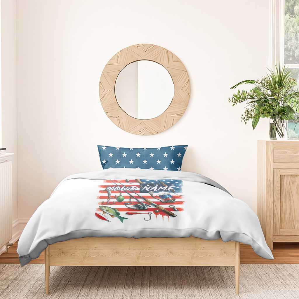American Flag Fishing Bedding Set with Fishing Rods and Lures Watercolor Style Design - Wonder Print Shop