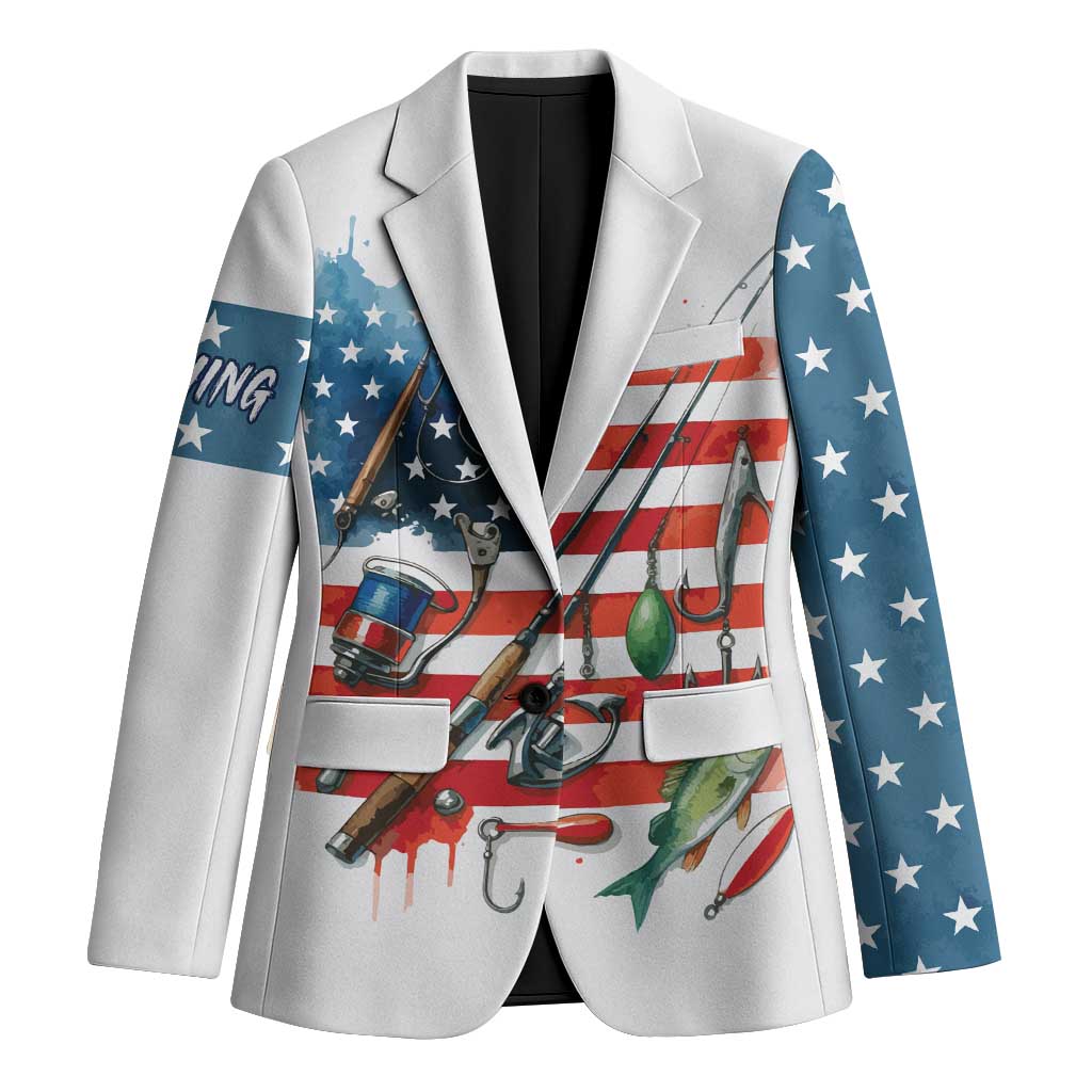 American Flag Fishing Blazer with Fishing Rods and Lures Watercolor Style Design - Wonder Print Shop