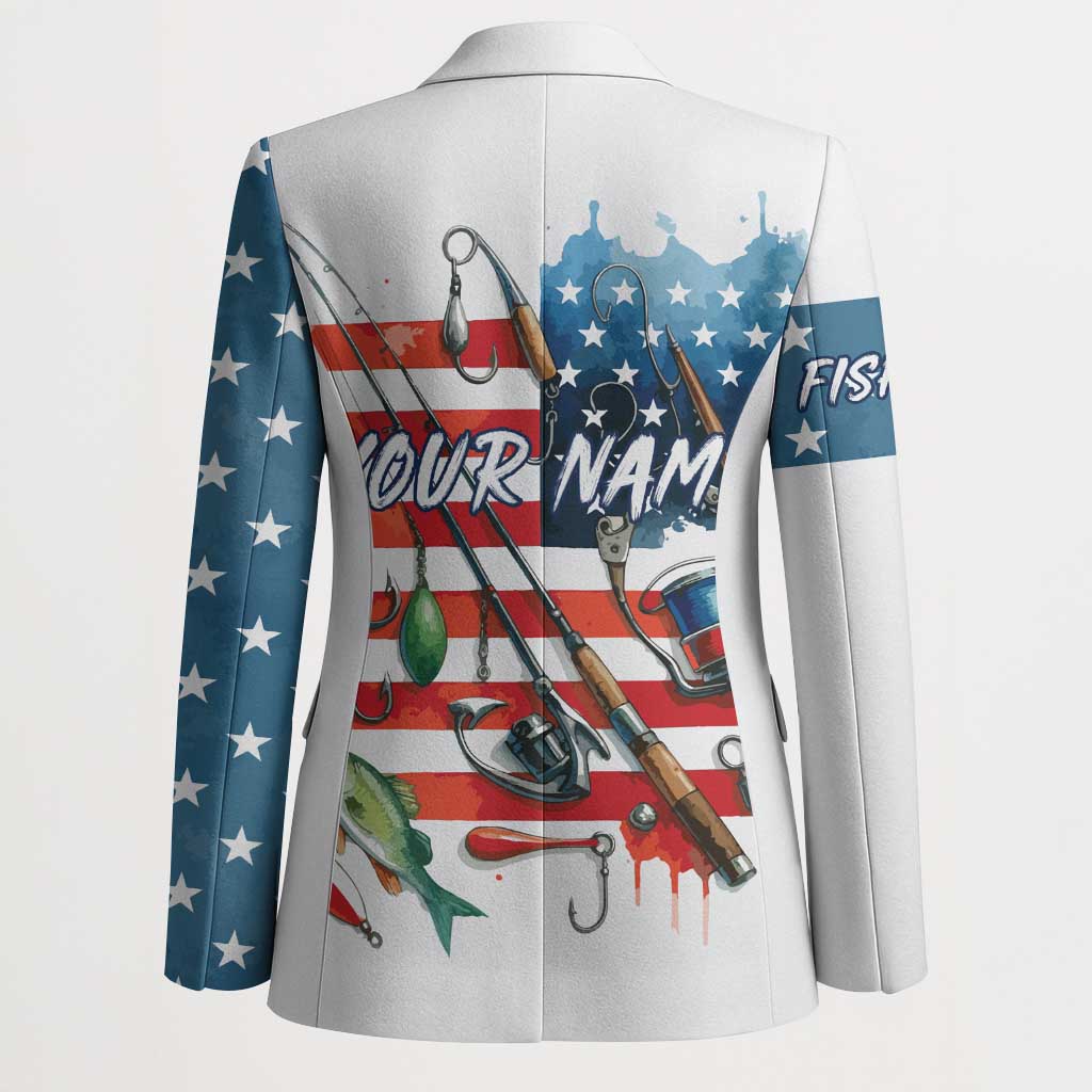 American Flag Fishing Blazer with Fishing Rods and Lures Watercolor Style Design - Wonder Print Shop