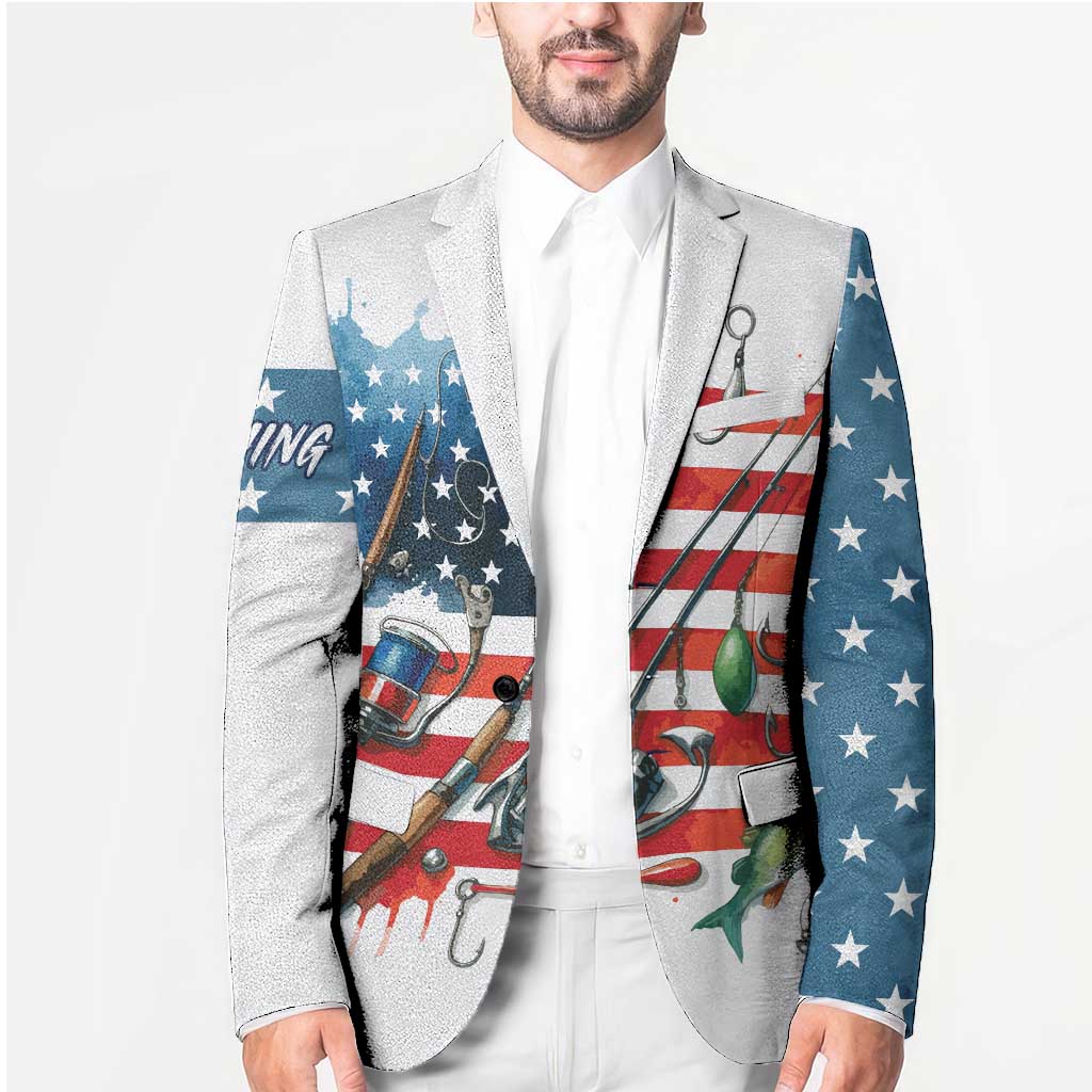 American Flag Fishing Blazer with Fishing Rods and Lures Watercolor Style Design - Wonder Print Shop