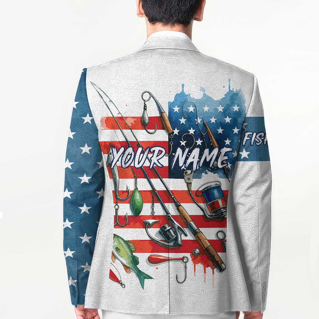 American Flag Fishing Blazer with Fishing Rods and Lures Watercolor Style Design - Wonder Print Shop
