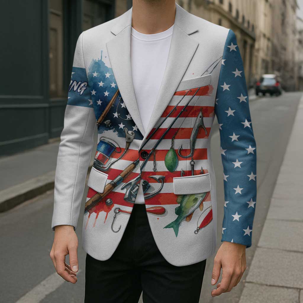 American Flag Fishing Blazer with Fishing Rods and Lures Watercolor Style Design - Wonder Print Shop