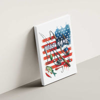 American Flag Fishing Canvas Wall Art with Fishing Rods and Lures Watercolor Style Design - Wonder Print Shop