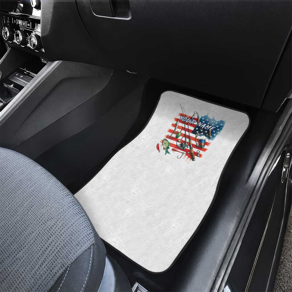 American Flag Fishing Car Mats with Fishing Rods and Lures Watercolor Style Design - Wonder Print Shop