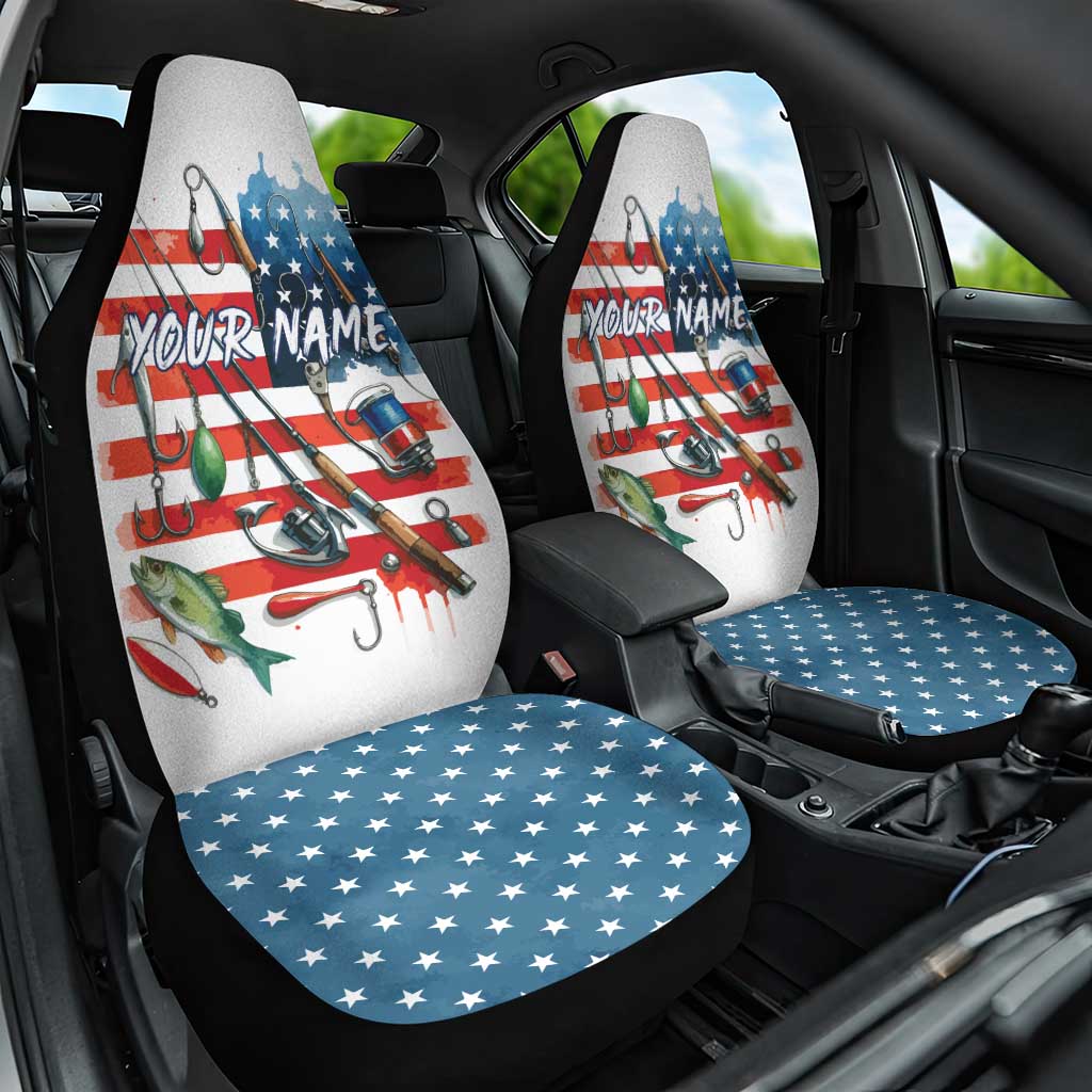 American Flag Fishing Car Seat Cover with Fishing Rods and Lures Watercolor Style Design - Wonder Print Shop