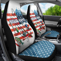 American Flag Fishing Car Seat Cover with Fishing Rods and Lures Watercolor Style Design - Wonder Print Shop