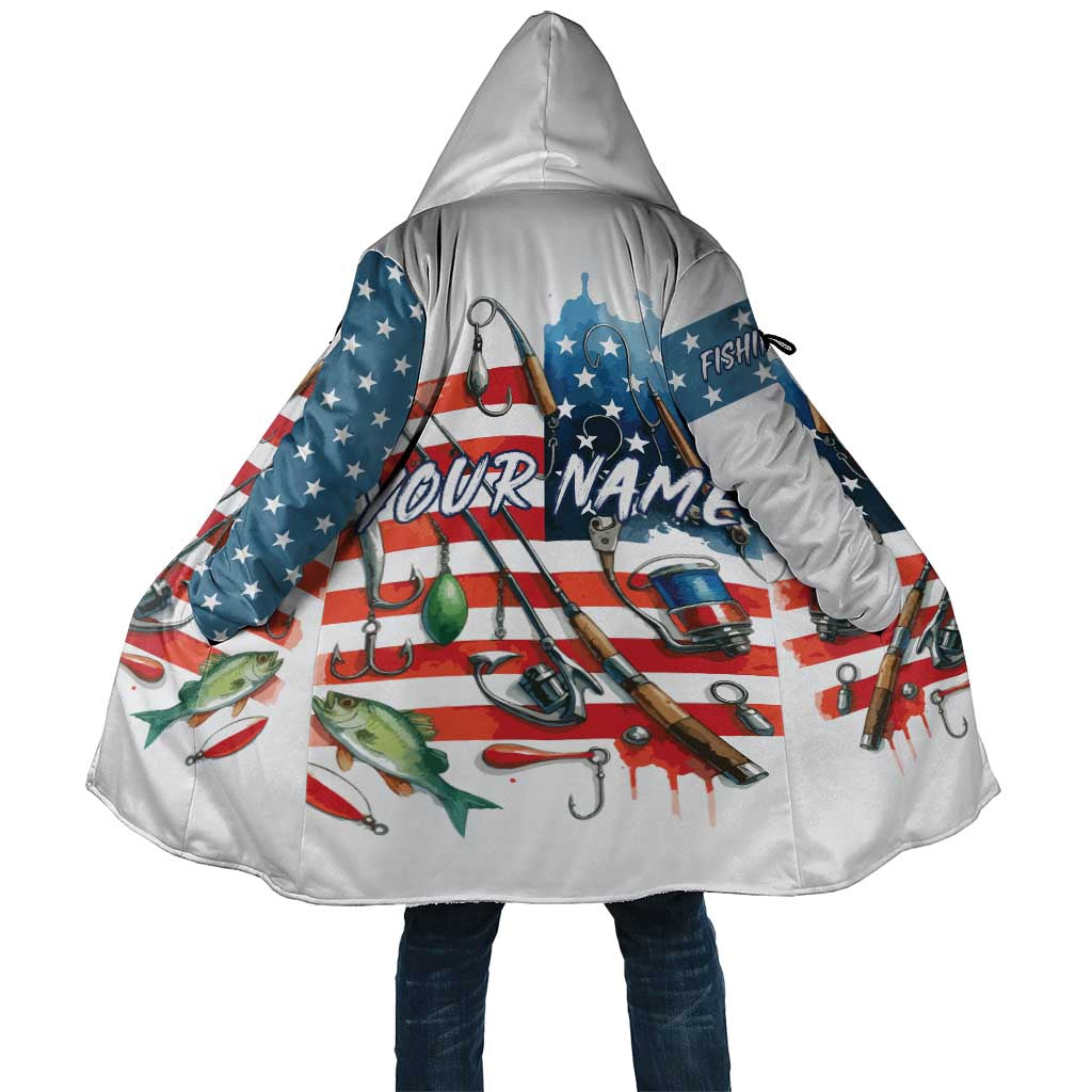 American Flag Fishing Cloak with Fishing Rods and Lures Watercolor Style Design - Wonder Print Shop