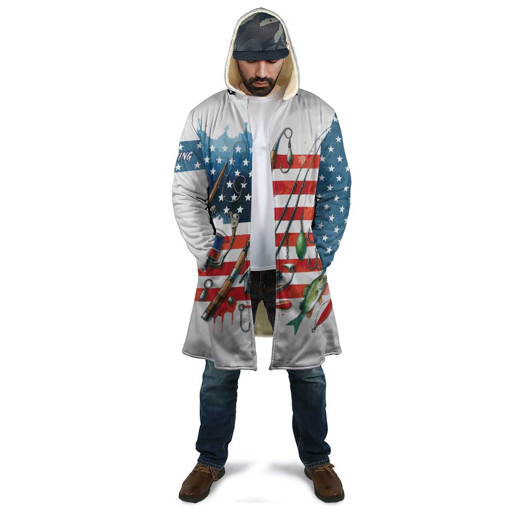 American Flag Fishing Cloak with Fishing Rods and Lures Watercolor Style Design - Wonder Print Shop